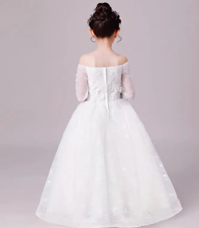 Новые подростковые девушка цветок сетка Shoulderless пачка платье принцессы Детские платья для девочек Свадебная вечеринка для маленьких девочек одежда Vestido F96