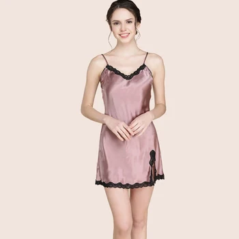 

CEARPION Sexy Sleepwear Women Casual Nightie Bridemaid Wedding Spaghetti Strap Nightdress Solid Silk Natural Sleeping Skirt