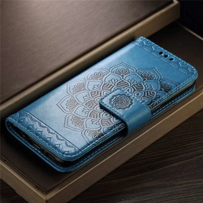 Роскошный кожаный чехол-книжка с 3D тисненым цветком для iPhone XS Max XS XR X 8Plus 8 7Plus 7 6s Plus 6s 5S SE кожаный чехол-кошелек - Цвет: Синий