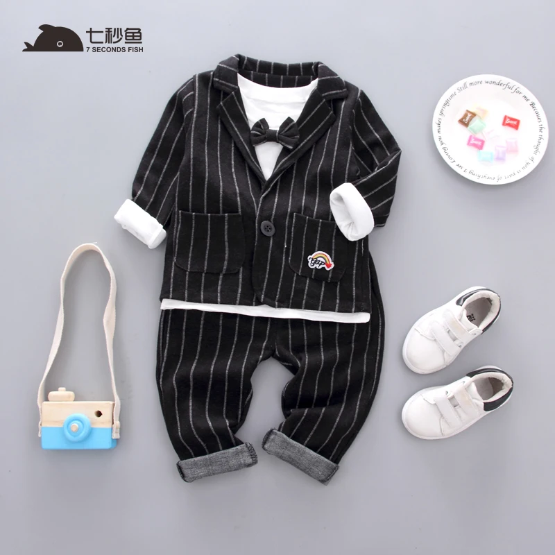 

3 piece set for boys infant autumn clothes formal suit fall 2018 kids clothing boys top + t shirt + pants boys long sleeve