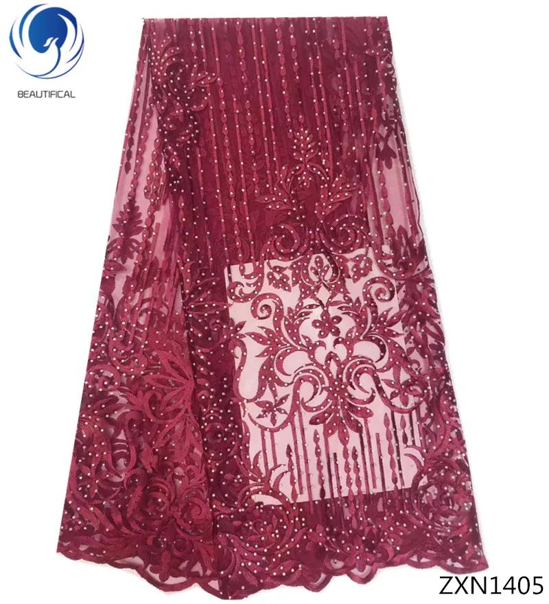 

Beautifical African French net Lace Fabrics 2018 Tulle Lace Fabric For Wedding French Lace Fabric with stones 5yards/lot ZXN14