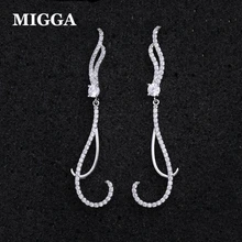 MIGGA геометрический дизайн кубического циркония Длинные Роскошные серьги для женщин белого золота цвет серьги-гвоздики