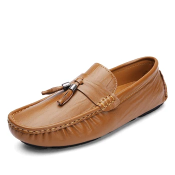 

GOXPACER Spring Men Shoes Tassel Men Flats Genuine Leather Shoes Slip On Flats Fashion Male Breathable Comfortable Free Shipping