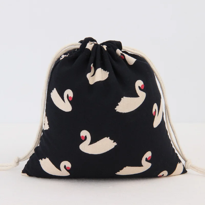 1 шт. 14*16 см Лебедь Хлопок Drawstring Сумка Для Хранения Белья Подарок Конфеты Чай