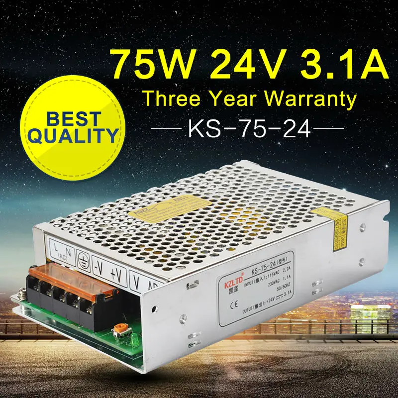 

AC-DC 220V 110V to 24V 75W Transformer Regulated Switching Power Supply Adapter for LED Strip Light Repeater Webcam Videcam