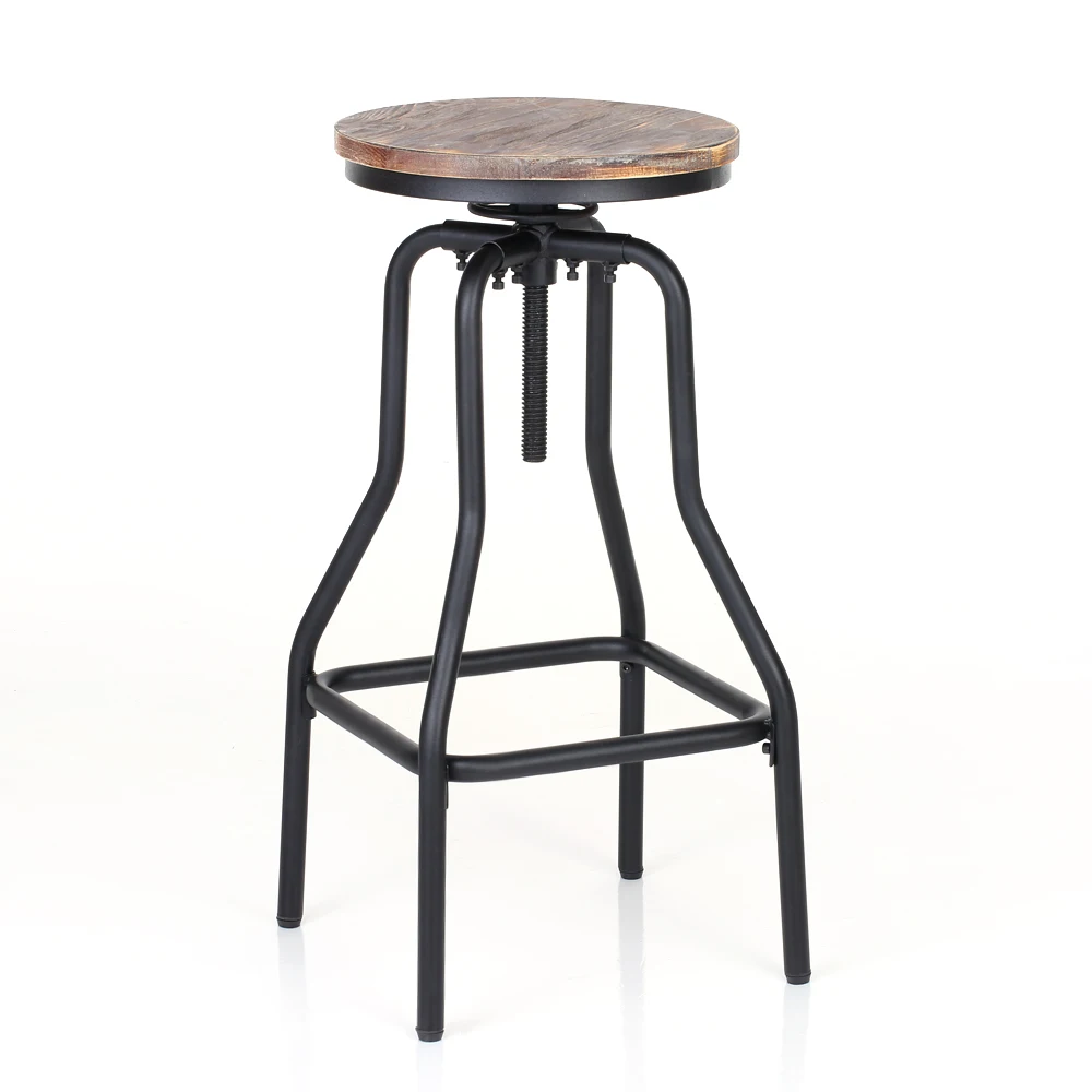 

iKayaa Bar Stool Industrial Style Height Adjustable Swivel Bar Stool Natural Pinewood Top Kitchen Dining Breakfast Chair