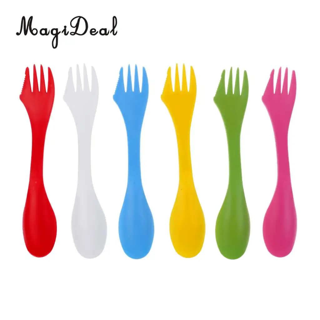 MagiDeal 6 Pieces / Set Camping Utensils Spork Combo Travel Gadget Spoon Fork Cutlery for Outdoor Cooking BBQ Picnic Accessory