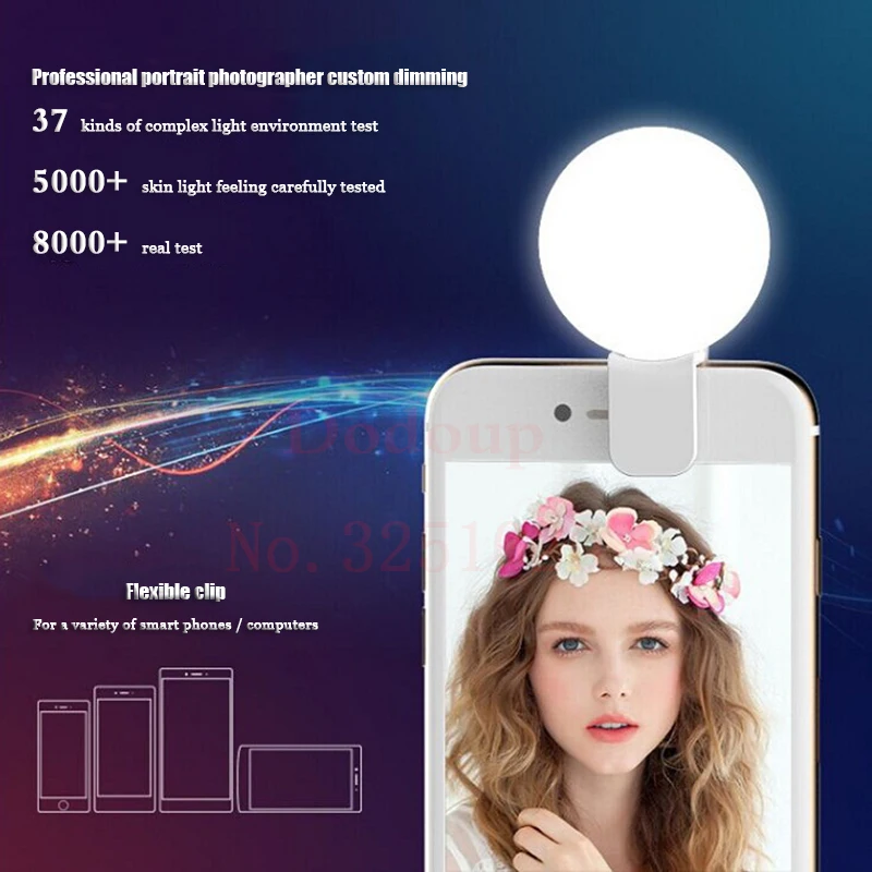 

FGHGF 2018 Universal Selfie LED Flash Light For iPhone 8 7 6 Samsung Xiaomi Portable Camera Phone Selfie Flash Light USB Charge