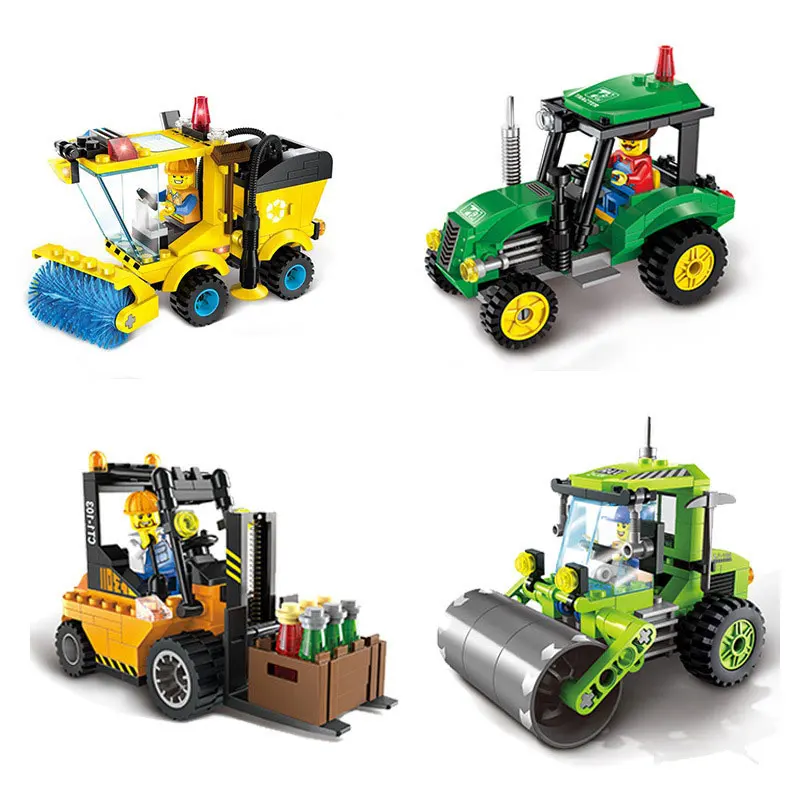 

4 Type Civilized City Series Sweeper Forklift Tractor Model Building Blocks Toy Kit DIY Children Gifts Assembling Blocks