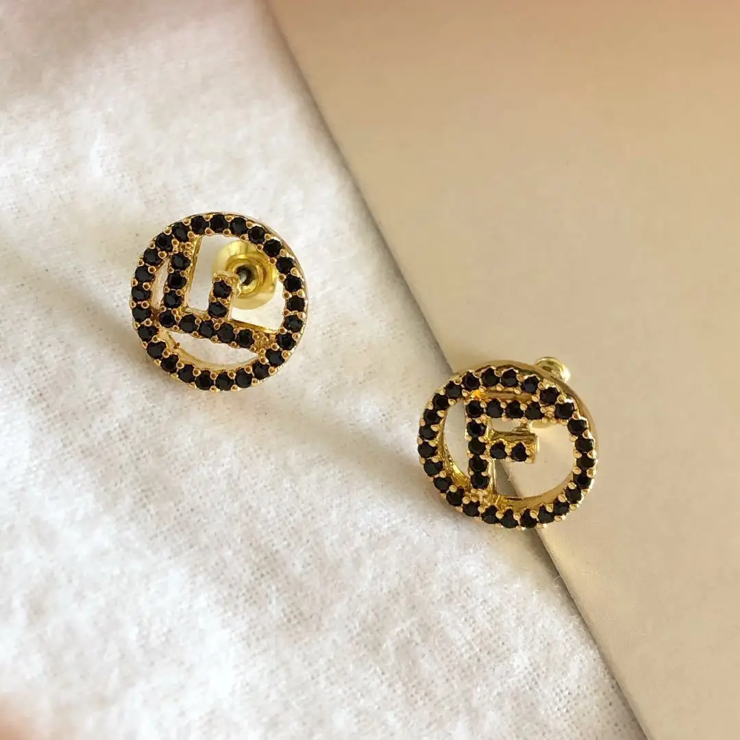 

Simple Electroplated Gold Micro-inlaid Zircon Letter F Rhinestone Earrings in 2019 4 color to Choose Stud Earring Letter