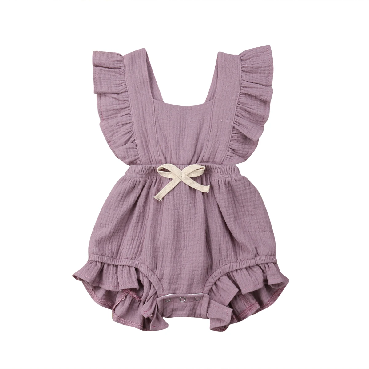 Newborn Baby Girl Summer Ruffle Cotton Romper Jumpsuit Outfits Clothes Sunsuit 0-24M Solid Color Outfits - Цвет: Лаванда