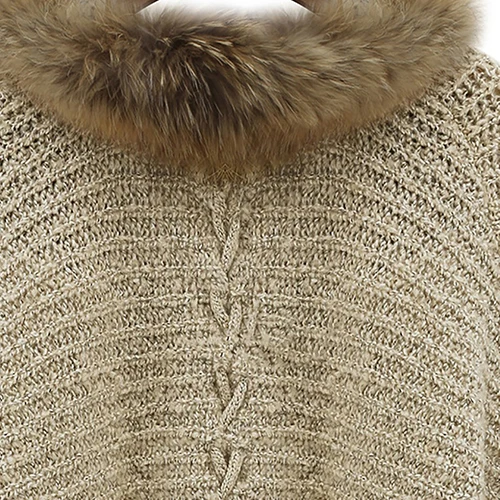 Осенне-зимний женский вязаный кардиган с воротником из искусственного меха и рукавами «летучая мышь», повседневный теплый свитер-шаль, плотное пончо, накидки