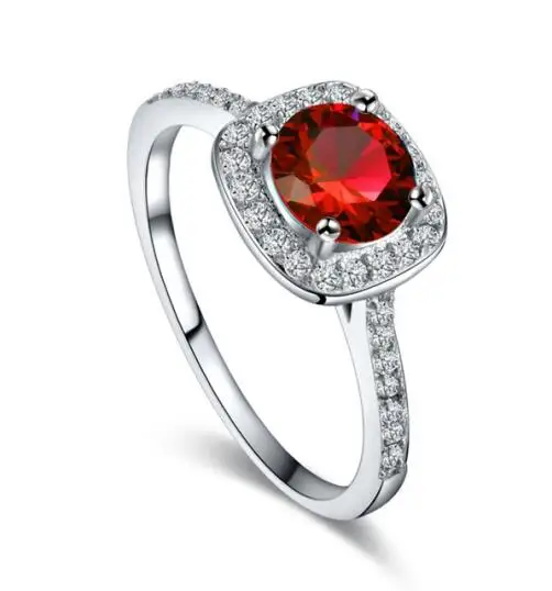 Bettyue Fashion Ladies Rings With Colorful Square Shape Zircon Stone Simplicity Style Three Metal Color Shiny Gift For Party - Цвет основного камня: red