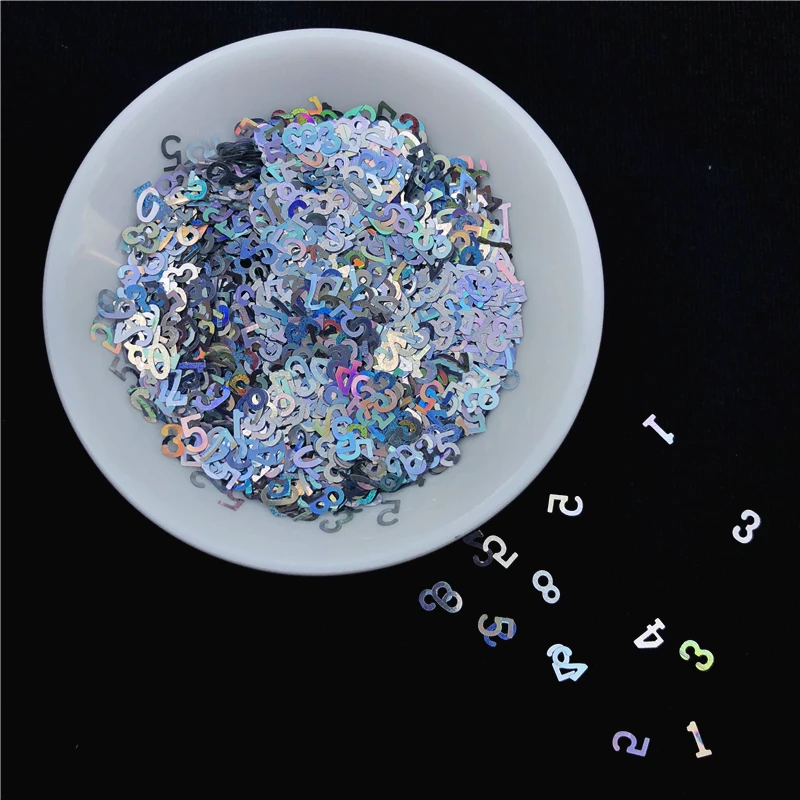 

10g Ultrathin 5mm number shape Sequins Nail Glitter Paillettes Laser Silver Eo-Friendly PET Sequin Nails art Manicure Material