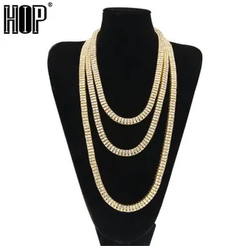 

Hip Hop 2 Row CZ Iced Out Rhinestone Bling Tennis Chain Necklace Choker Micro Pave Cubic Zircon Copper Chain Gold Filled 30inch