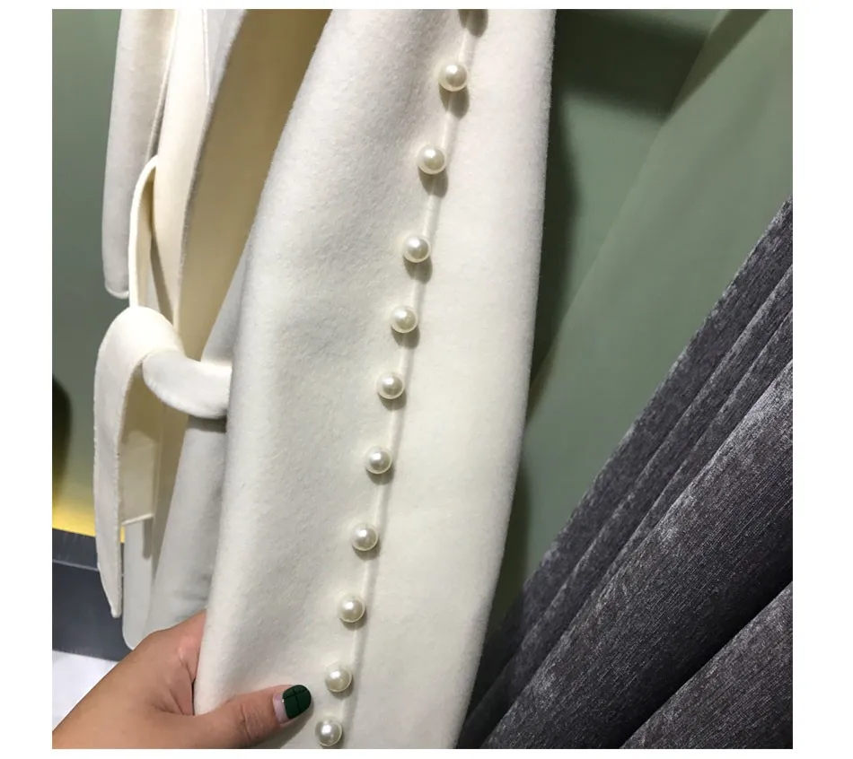 Высококачественное шерстяное Женское пальто осень зима Подиум Модный дизайн длинный рукав Жемчуг женская одежда