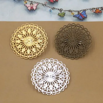 

38mm Blank Brooch Bases Vintage Filigree Circle Flower Brooches Pins Back Settings Safety-pin DIY Findings Multi-color Plated
