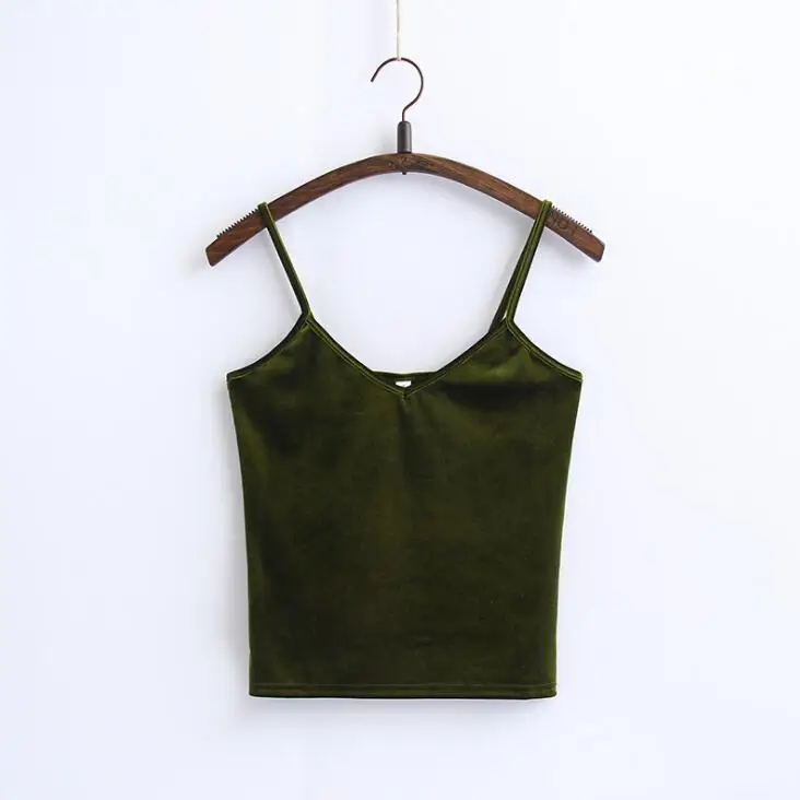 Olive Green Ormell/сексуальный бархатный топ для женщин; сезон осень-зима; Стильные черные пляжные топы без рукавов; модные вечерние топы для девочек - Цвет: Olive Green