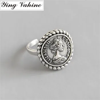 

ying Vahine 2019 New Jewelry Vintage Silver 925 Ring Queen Elizabeth Open Rings for Women anillos plata 925 para mujer