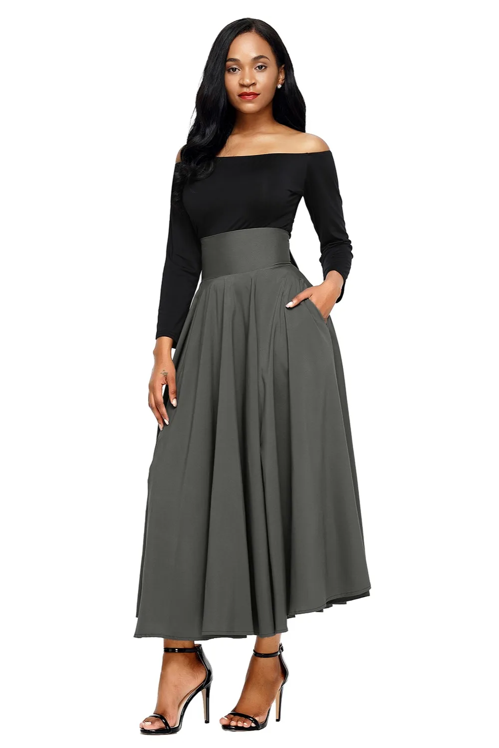 Gray-Retro-High-Waist-Pleated-Belted-Maxi-Skirt-LC65053-11-3