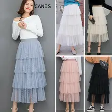 Стиль, женские юбки, плиссированная фатиновая юбка в горошек, летняя с высокой талией, юбка-пачка длиной до щиколотки, подарок, Повседневная мода, хит