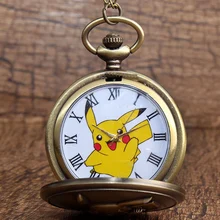 Покемон из японского аниме карманные часы ожерелье Винтаж каваи Пикачу кварцевые цепи часы кулон для детей мальчик подарок