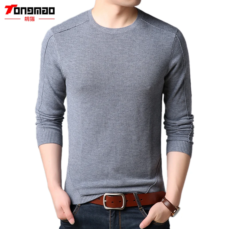 

TONGMAO Men Sweater Autumn Winter Solid Color Patchwork Jumper Knitted Men Pullover Casual O-neck Long Sleeve Male Clothing 6459