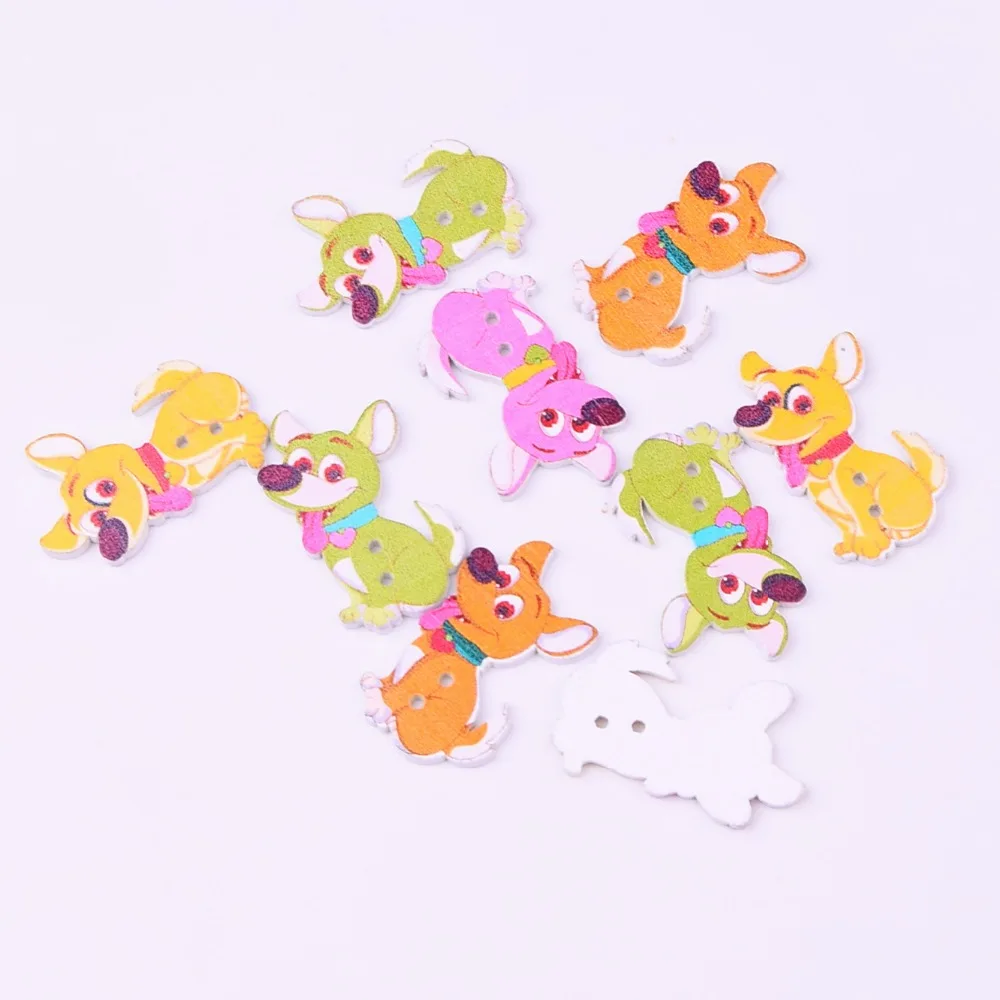 50 pcs Wood Buttons Scrapbooking Dog pattern 2 Holes 22mm x 35mm Crafts