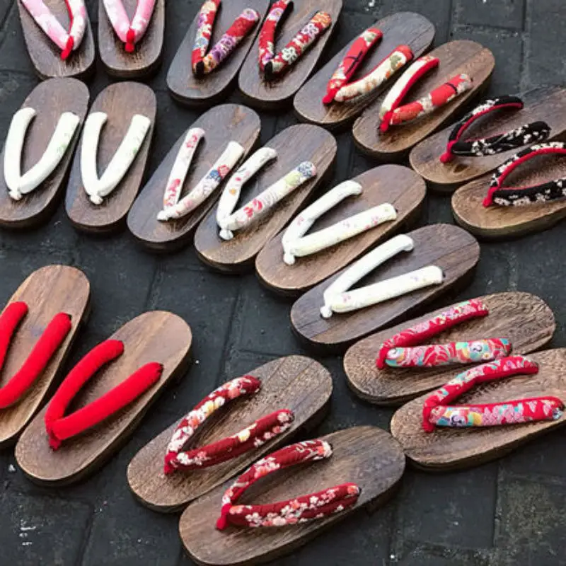 

Women Geta Hibiscus Clog Japanese Style Trippen Herringbone Thick-soled Slippers Wind Japan Heel Height 3-5cm Clog For Ladies