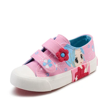 

Children Sneakers Hook & Loop Girls Casual shoes Breathable Fashion Canvas shoes Kids Flats Flower Princess shoes 02B