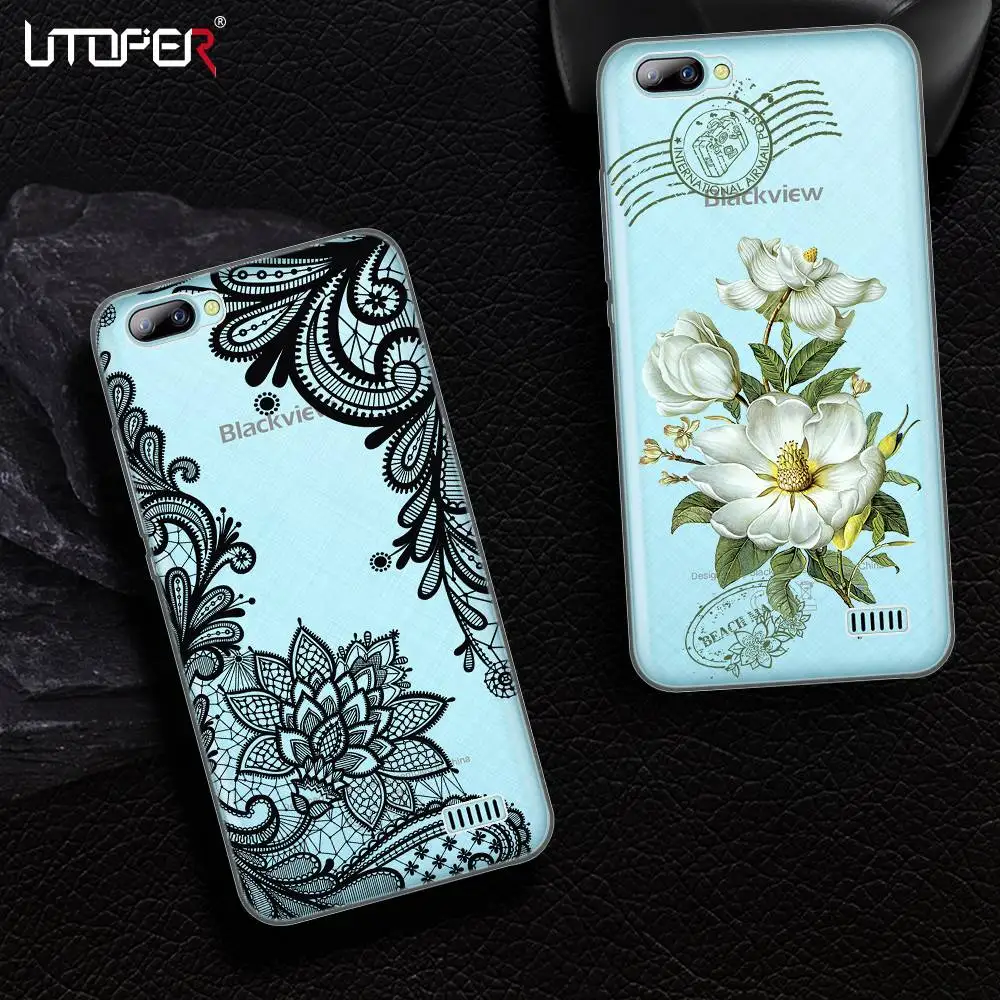 UTOPER Case For Blackview A7 Silicone Diagonal black flower Cover Pro A 7 Coque |