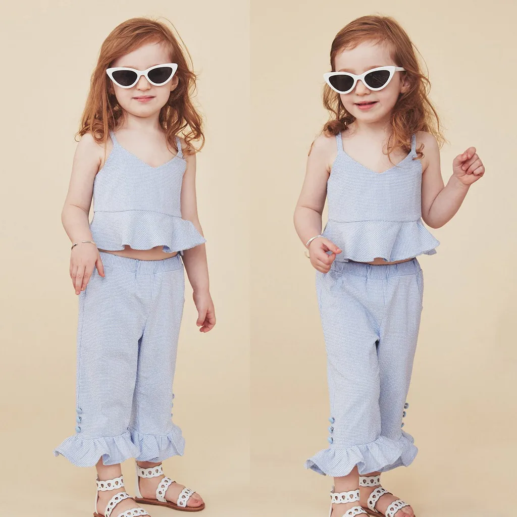 

Toddler Kids Girl Set Spring Fashion Plaid Kids Outfit For Girl Sleeveless Clothes + Suspender Pants Toddler Clothes Set