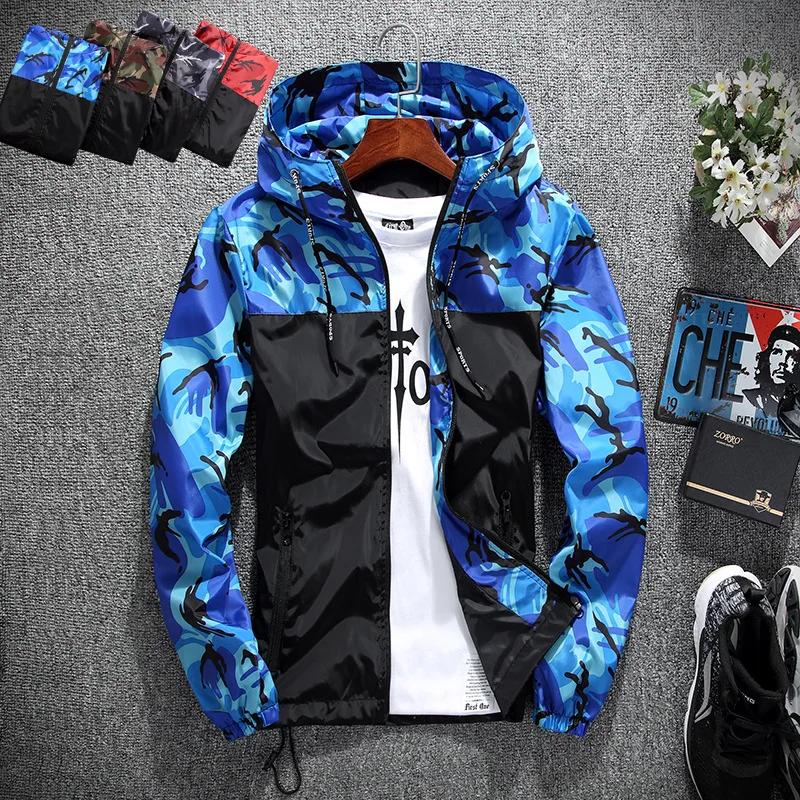 

2018 Autumn New Men Print Coat Fashion Camouflage Hooded Jacket Men's Long Sleeve Outerwear Jackets Casual Mens Clothing Coats