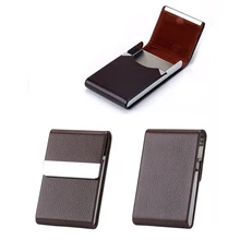Weduoduo New Women Men Business ID Credit Card Holder Fashion Brand Metal Aluminum Card Case PU Leather Name Holder business style pu aluminum alloy name card holder case silver brown