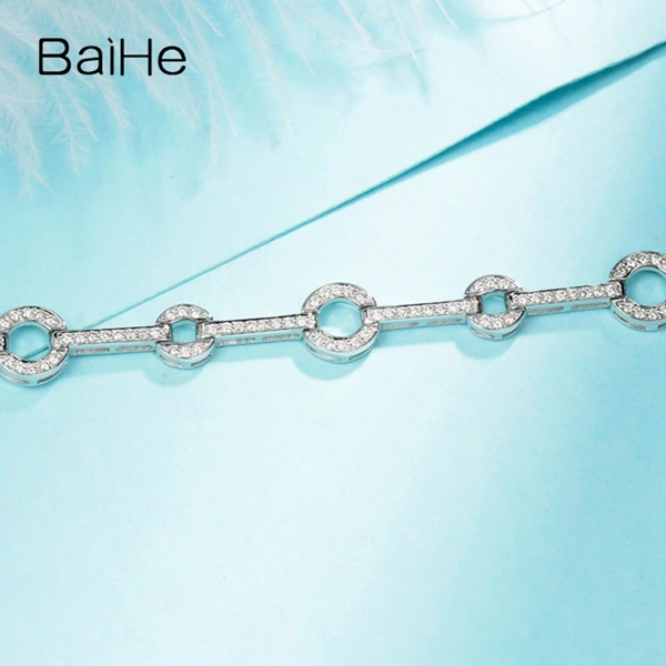 BAIHE Solid 14K белое золото 0.73ct Сертифицированный H/SI подлинные натуральные бриллианты Свадьба Офис/карьера женщин ювелирные изделия Подарочный браслет