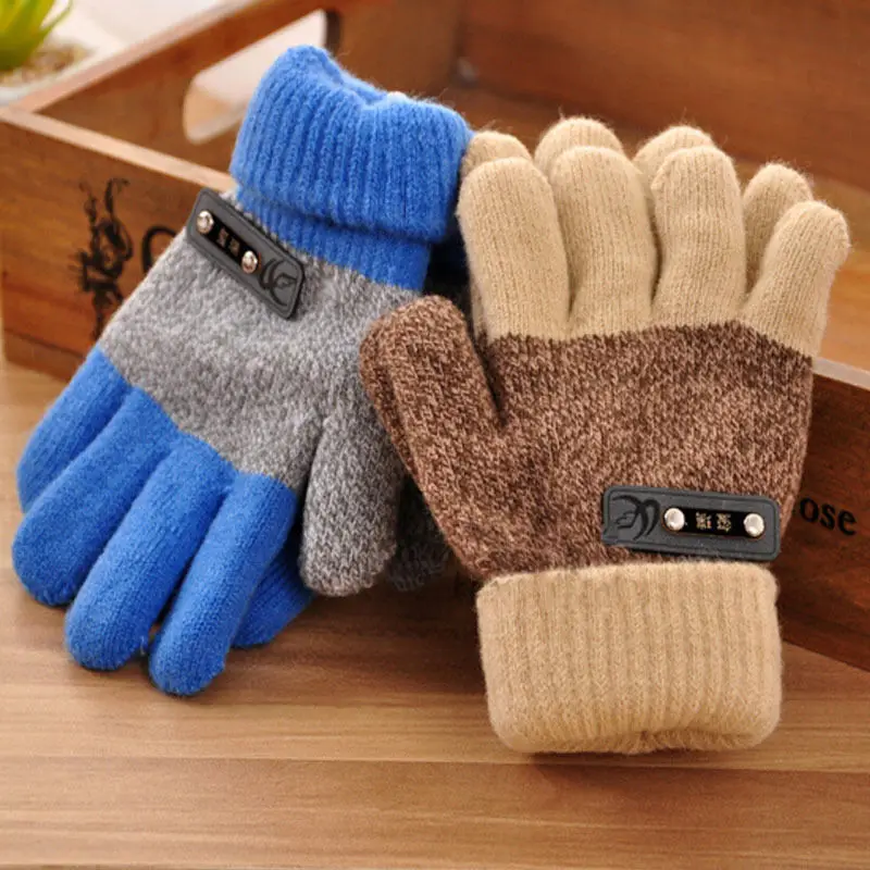 Лидер продаж Фирменная Новинка для мальчиков теплые вязаные перчатки дети зимой толстые полный варежки палец протектор Популярные перчатки высокое качество
