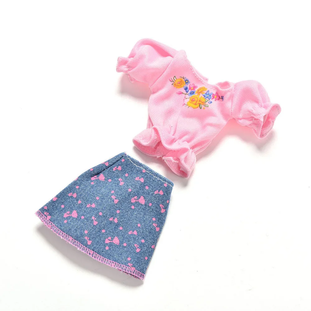 Joli mode poupée vêtements ensembles été à manches courtes fleur imprimer poupée robe Mini princesse Denim jupe pour poupée 1 ensemble