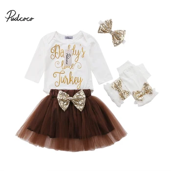 

2018 Baby Girls Thanksgiving Set DADDY'S LITTLE TURKEY Romper Sequin Bow Tutu Skirts Headband Outfits KIds Clothing for Girl