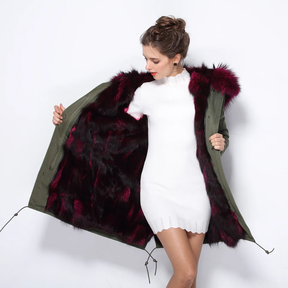 Меховая зимняя женская теплая куртка с подкладкой из натурального Лисьего меха Съемная длинная парка верхняя одежда с натуральным мехом енота с капюшоном размера плюс