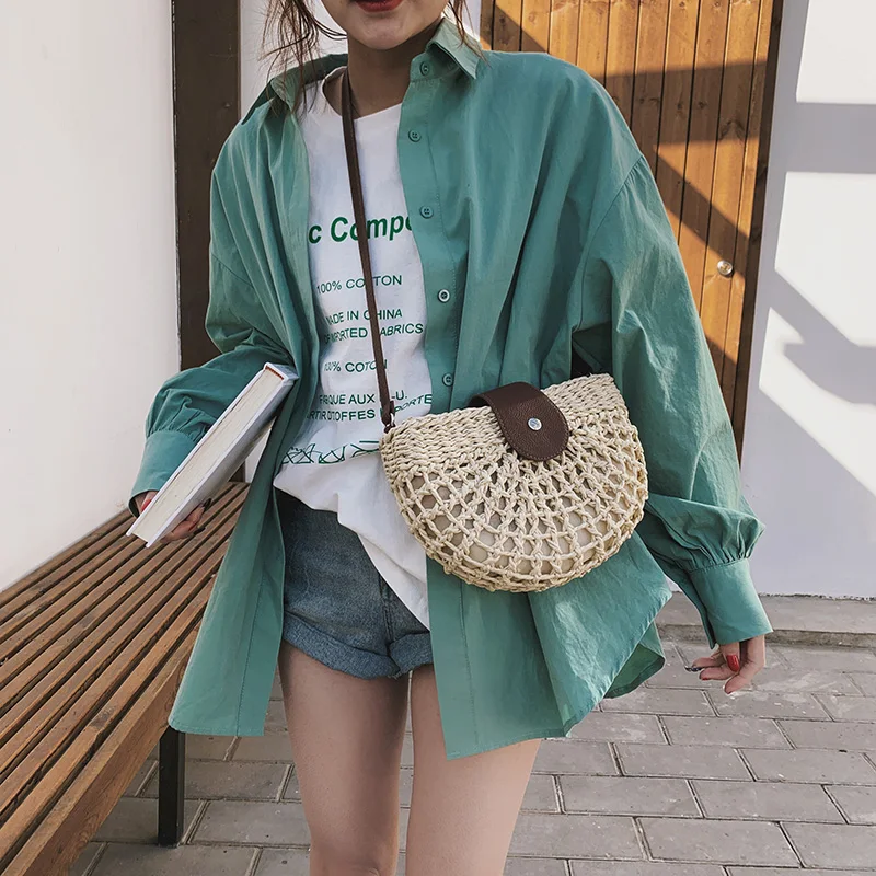 الأزياء اليدوية الروطان المنسوجة القش حقيبة الصيف حقائب الشاطئ للنساء 2019 بوهيميا رسول Crossbody أكياس للفتيات مخلب محفظة
