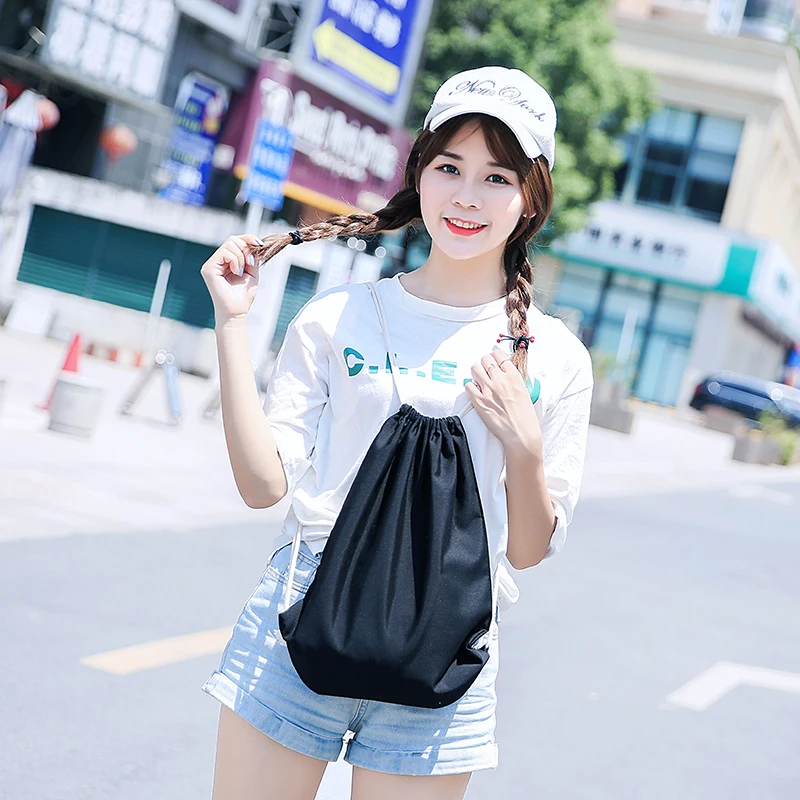 

1pcs 36cm*42cm 8oz Canvas Custom Logo Print Drawstring Shopping Student Book Backpack Bag Ladies Shoulder Folding Storage Bags