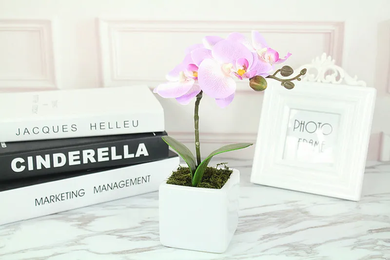 Flone Artificial Phalaenopsis Potted Hand Made Simulation Silk Fake Flower Bonsai Creative Placement Wedding Supplies Home Decor (10)