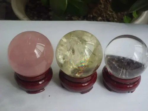 

WW 05419 3 NATURAL Rose + CITRINE +clear quartz crystal sphere ball healing