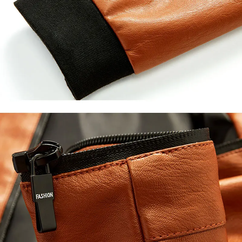 TANGNEST/Для мужчин PU Куртки Slim Fit Стенд воротник верхняя одежда из искусственной