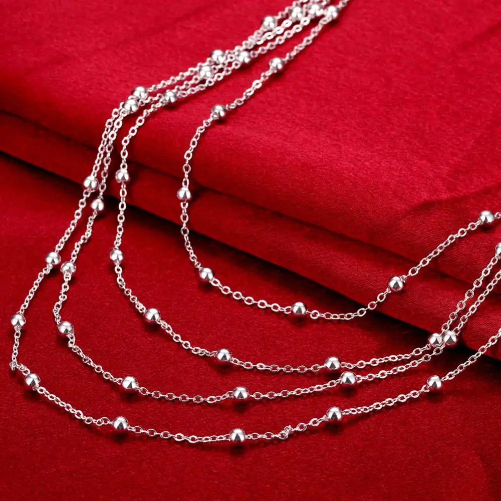 Модное винтажное простое дизайнерское четырехслойное длинное ожерелье с цепочкой 925 пробы Серебряное ожерелье для женщин подарок на помолвку