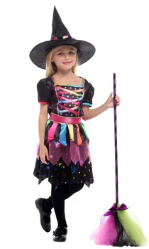 

Children's Halloween Witch Dress for Kids Girls Christmas Carnival Masquerade Magician Wizard Cosplay Costumes Purim Party Dress