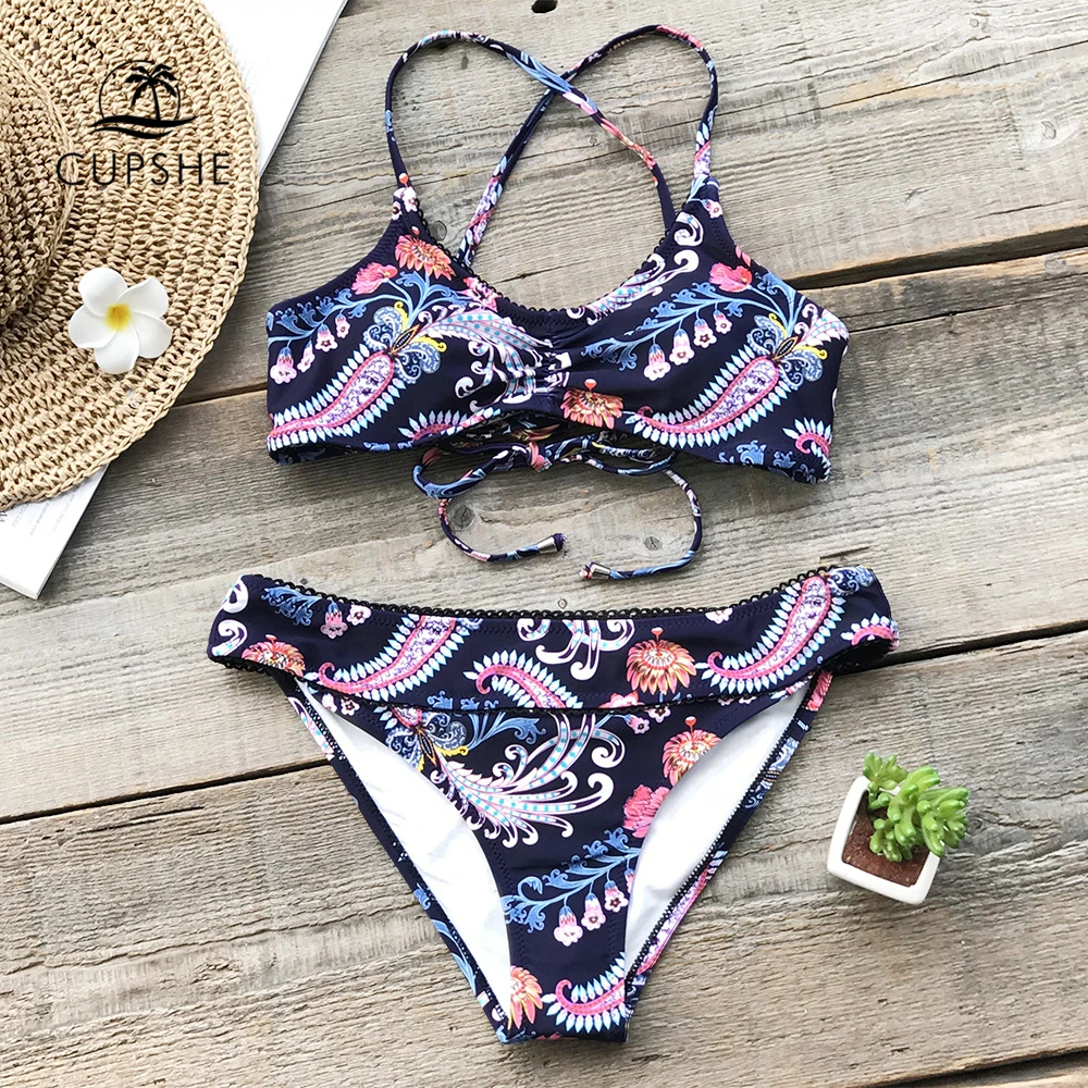 CUPSHE Lace up Halter Bikini Sets Women Sexy Two Pieces Swimsuits 2019 ...