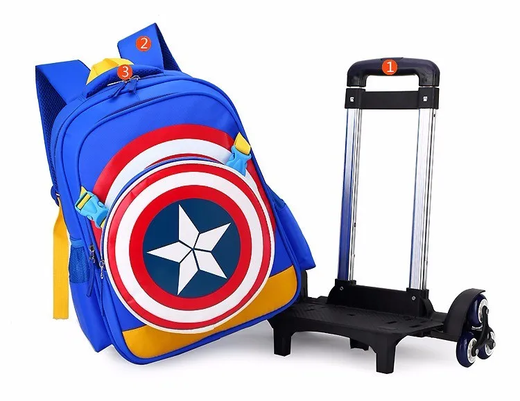 Новые первичные сумки-тележки для школы Капитан Америка Детский аниме-рюкзак школьный детский с колесами; школьные сумки с тележкой
