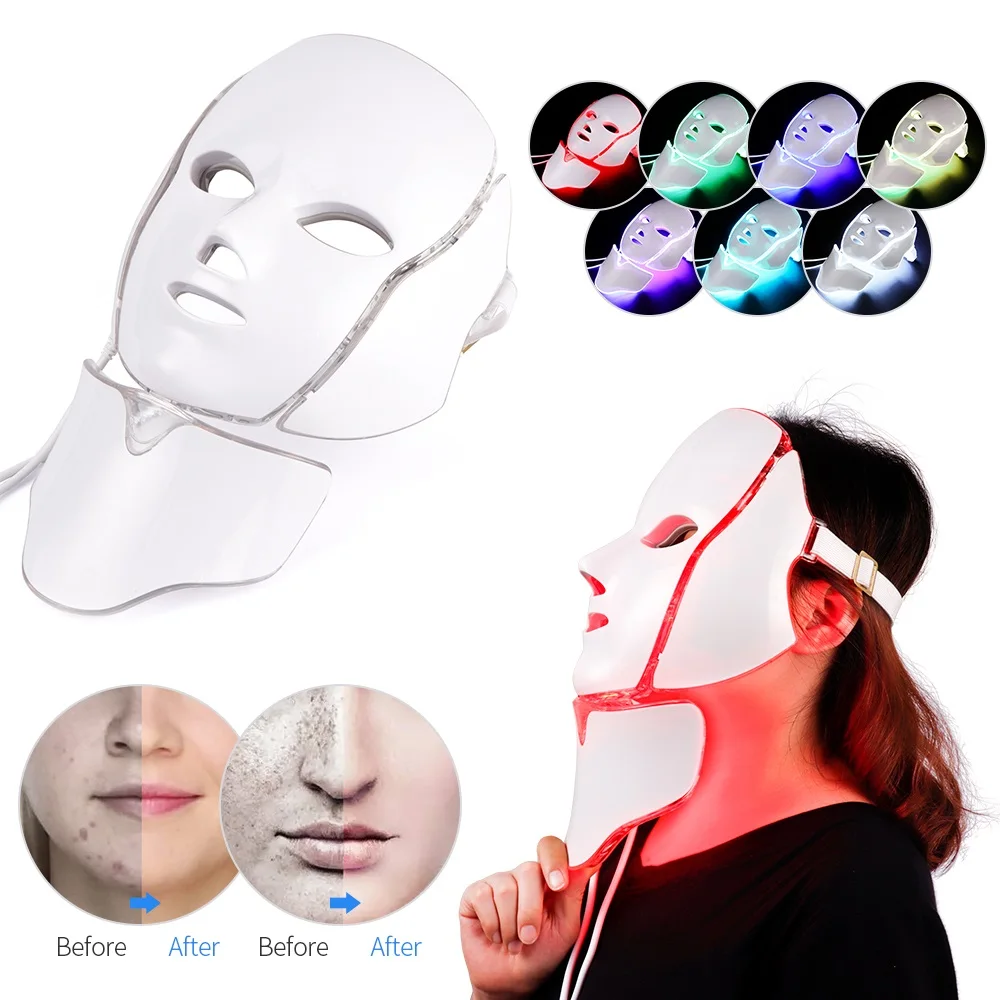 Iebilif beauty Photon светодиодный маска для лица с шейной терапией 7 цветов светильник для ухода за кожей омоложение морщин удаление акне уход за лицом домашний спа