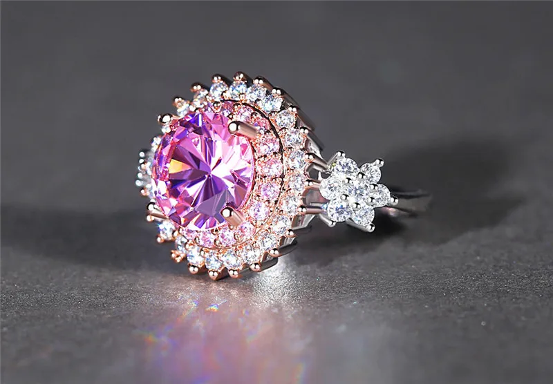 Trendy 2 Colors Fashion Rings Luxury Yellow & Pink Round Cubic Zircon Ring Silver Color Wedding Bijoux For Women Jewelry R397 (5)